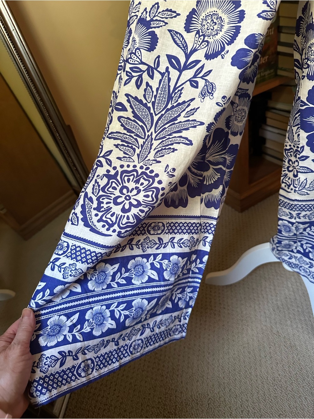 NWT Rachel Zoe Linen Blend Palazzo Pants Blue White Floral Coastal Boho Sz S - Picture 14 of 15